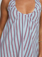Daydreams Linen Blend Halter Mini Dress Blue / Maroon Stripe
