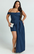 Stefania Mini Dress - Asymmetrical Removable Skirt Ruched Strapless Bodycon Dress in Navy