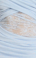 Juliet Mini Dress - Off Shoulder Lace Contrast Dress in Blue