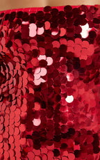 Wilfreda Mini Dress - Sequin Square Neck Bodycon Dress in Red