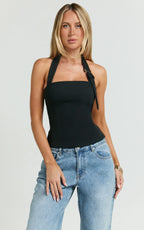 Tyler Top - Adjustable Halter Fitted Top in Black