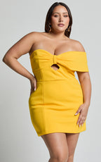 Amalie The Label - Seleste Off Shoulder Bow Detail Mini Dress - In Yellow