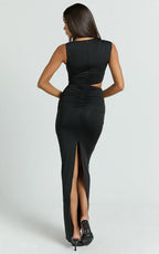 Dixie Maxi Dress - One Sleeve Cut Out Bodycon Dress in Black