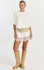 Rina Mini Dress - Mini Lace Trim Dress in Off White