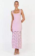Sabrina Midi Dress - Scoop Neck Laser Cut Dress in Pink