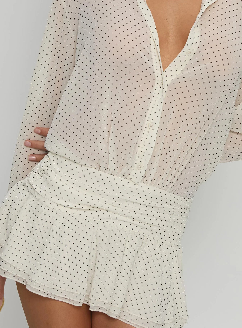Girls Girls Girls Long Sleeve Mini Dress Porcelain Polka