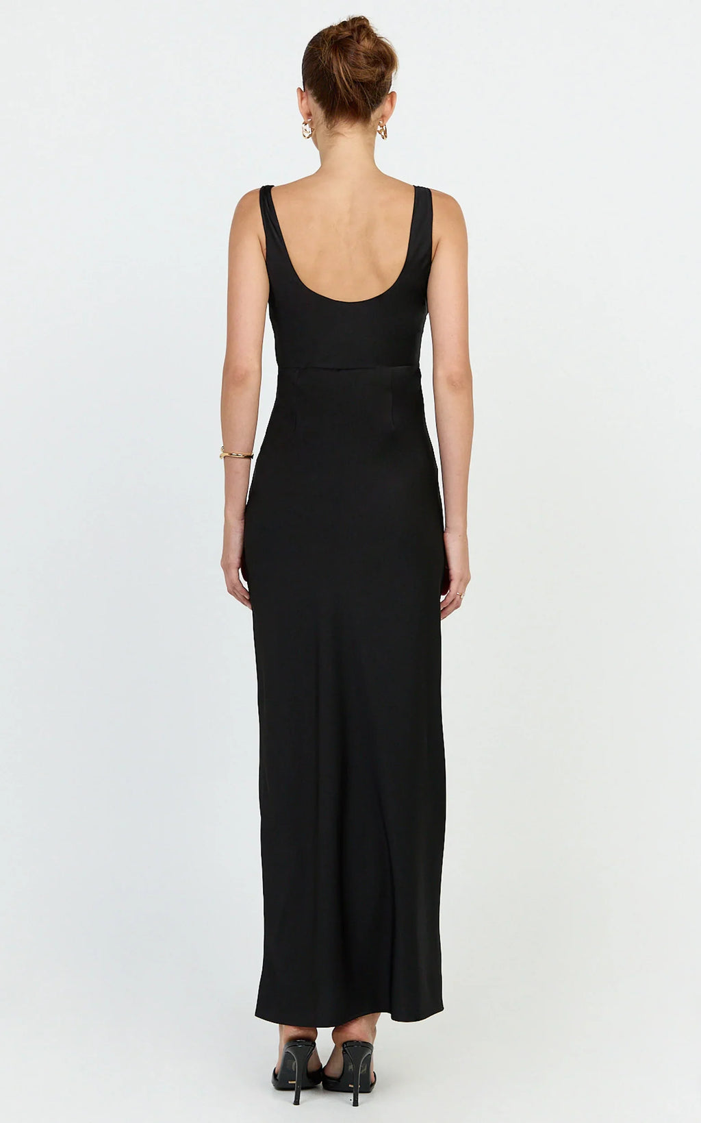 Harlow Maxi Dress - Cowl Neck Scooped Back Slip Dress in Black