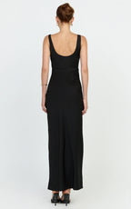 Harlow Maxi Dress - Cowl Neck Scooped Back Slip Dress in Black