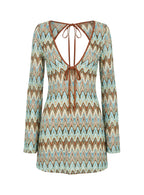 Rizario Long Sleeve Crochet Mini Dress Blue Multi