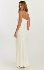 Aria Midi Dress - Strapless Tie Waist Dress in Off White