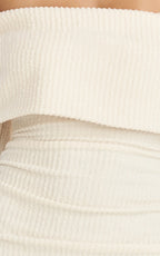 Maeve Mini Dress - Off Shoulder Long Sleeve Fit And Flare Mini Dress in Cream