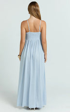 Cloe Maxi Dress - Pleated Detail Dress in Blue