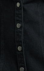 Shawn Mini Dress - Long Sleeve Button Down Denim Shirt Dress in Black