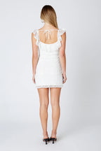 Lace Ruffle Keyhole Mini Dress