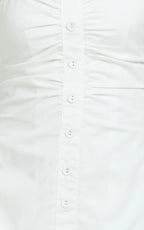 Monet Mini Dress - Button Down Ruched Front Fit And Flare Dress in Off White