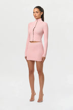 Knit Pearl Button Turtleneck Top