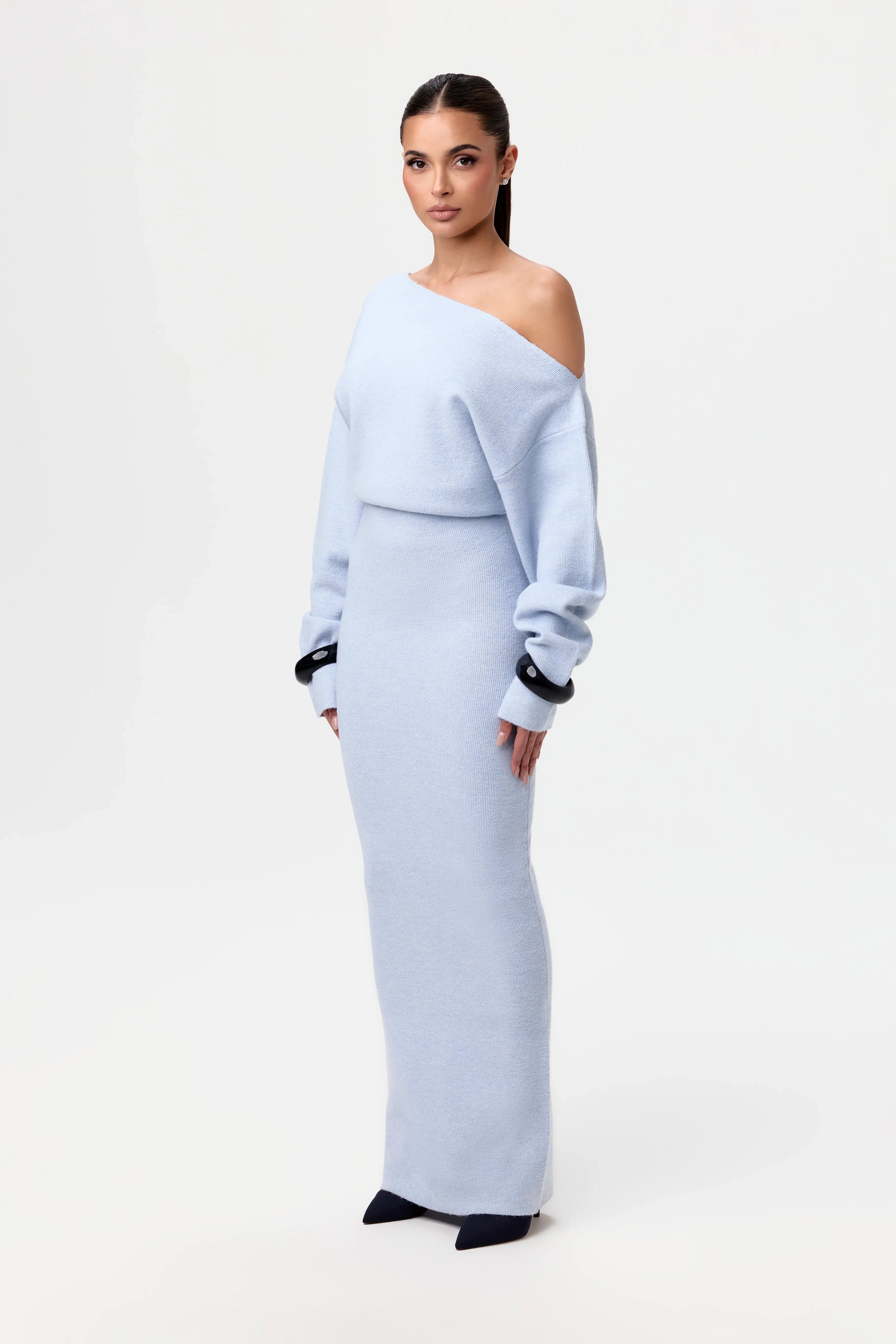 Knit Off-Shoulder Sweater Maxi Dress