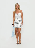 Marguerite Halter Mini Dress White Polka