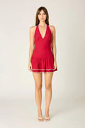Contrast Trim Halter Mini Dress