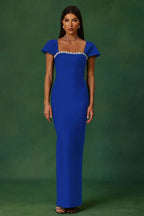 Romelle Diamond Bandage Maxi Dress – Short Sleeve Elegant Gown