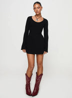 Best Interest Long Sleeve Mini Dress Black