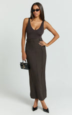 Stella Maxi Skirt - High Waisted Pencil Skirt in Chocolate