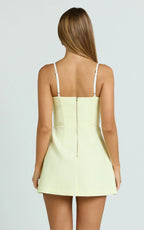 Anna Mini Dress - Contrast Neck Tulip Skirt Dress in Lemon and White