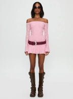 Vancesca Off Shoulder Long Sleeve Mini Dress Pink