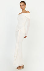 Waverly Maxi Dress - Long Sleeve Off Shoulder Dress in Cream