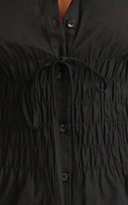 Eugenia Mini Dress - Long Sleeve Smocked Shirt Mini Dress in Black
