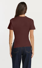 Rosalie Top - Asym Ruched Tshirt in Chocolate