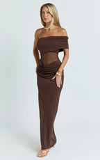 Riley Maxi Dress - Gathered Over Bust Dress in Chocolate