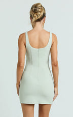 Bindi Boat Neck Bodycon Mini Dress in Sage