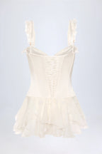 Ruffled Corset Bodysuit in White
