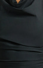 Finn Midi Dress - Folded Cowl Halter With Front Leg Split in Black