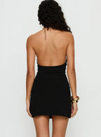 Quenbie Hardware Halter Mini Dress Black