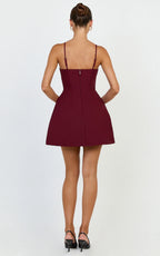 Katia Mini Dress - Strappy Corset A Line Dress in Wine