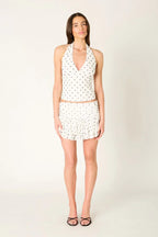 Polka Dot Mesh Halter Top