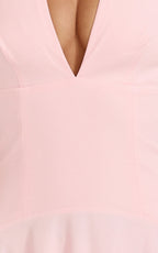 Poppy Maxi Dress - Contrast Skirt Deep Plunge Halter Dress in Soft Pink