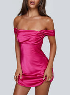 Zabbarra Off The Shoulder Mini Dress Hot Pink