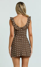 Isla Mini Dress - Ruffle Sleeve A Line Dress in Chocolate Polka Dot