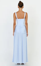 Freya Maxi Dress - Twist Bust Detail Drop Waist Dress in Blue