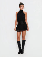 Zenayda Drop Waist Sequin Mini Dress Black