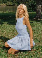 Yennifer Shirred Mini Dress Blue / White Tall