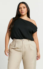 Mabel Bodysuit - Asymmetrical Neckline One Shoulder in Black