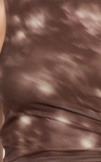 Loralie Midi Dress - Mesh High Neck Bodycon Dress in Chocolate Blurred Print