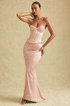 Full-Length Lace-Up Corset Top in Beige Gold