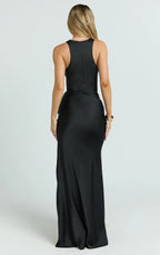 Pepper Maxi Dress - High Neck Bodysuit with Draped Skirt in Black