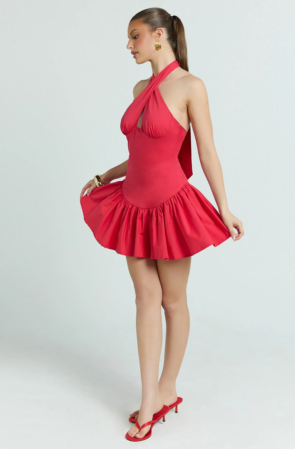 Belle Mini Dress - Keyhole Halter Top Dress in Red