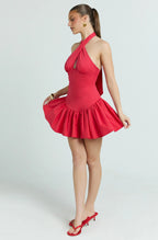 Belle Mini Dress - Keyhole Halter Top Dress in Red